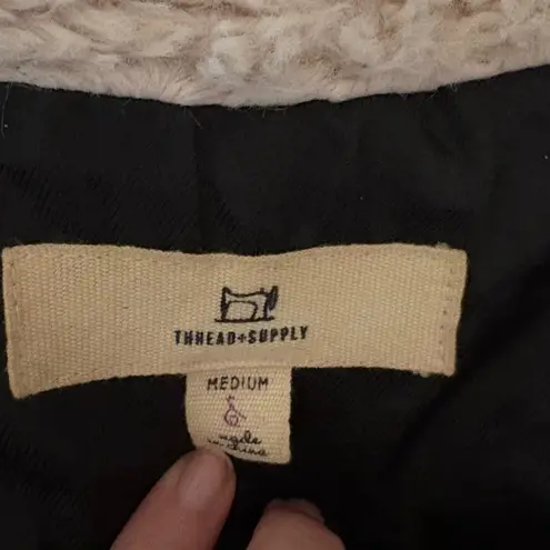 Thread & Supply Ivory Sherpa Fleece Jacket Medium Teddy Coat Button Front Black