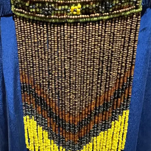 Tibi Cascade Beaded Silk Royal Blue Cap sleeve A-Line Dress Egyptian Vibe Size )