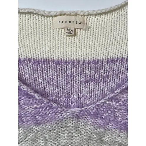 Prómesa Promesa Lavender/Pink/Taupe Striped Eyelash Knit Sweater Sz M/L Women