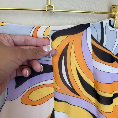 Marciano Orange and Purple Abstract High Low Pleated Flowy Maxi Skirt Size S