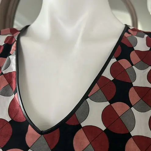 MARNI Geometric Print Tiered Dress w/Pockets & Leather Trim, Size 40 EXCELLENT!