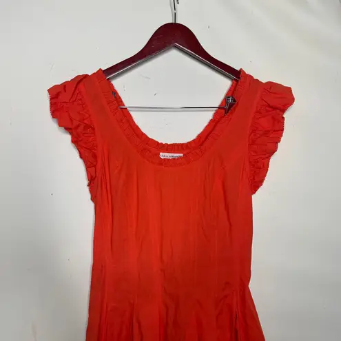 Ulla Johnson Bright Orange Camille Ruffled Pleated Sleeveless MIDI Dress sz 6