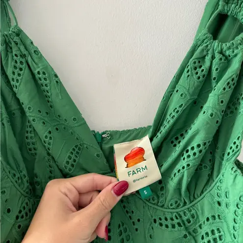 Farm Rio Monstera Eyelet Green Tiered Dress S