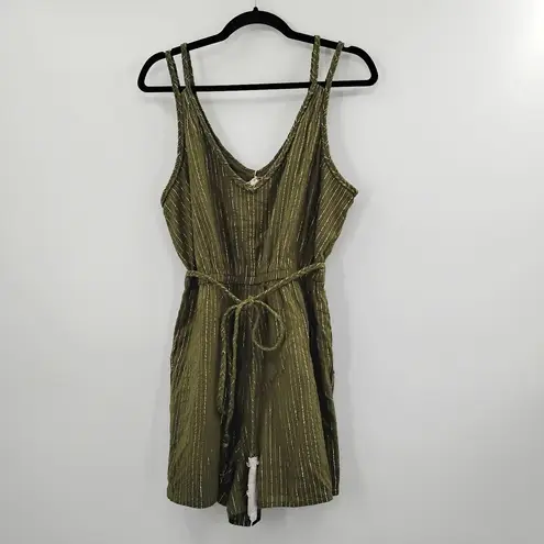 NWT Boden Grecian Playsuit Romper Green Metallic Gold Striped Pockets D0674 12