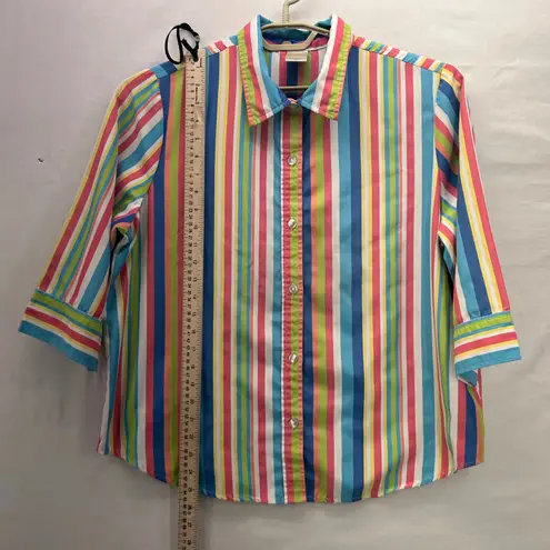 Blair Rainbow Womens Button Up Shirt Size L Striped Business Office Professional