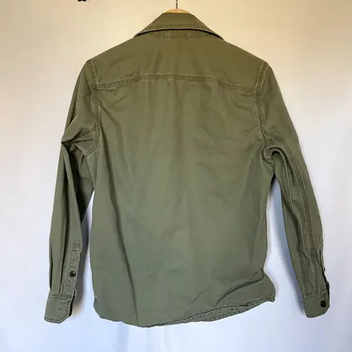Marine layer army green cargo jean jacket button front women's size small cotton
