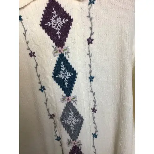 Alfred Dunner Women Vintage Sweater shoulder pads Sz. Sm. White EUC Comfy warm