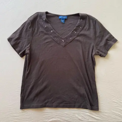 Karen Scott Y2K V-Neck Embellished Tee