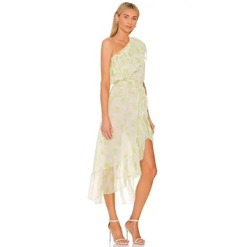 MISA Los Angeles Rumi One Shoulder Midi Dress Green White Honeydew Blossom Small