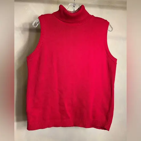 Womens Red 100% Cotton Minimalist Pullover Sleeveless Turtleneck Sweater,USA|LRG Size L