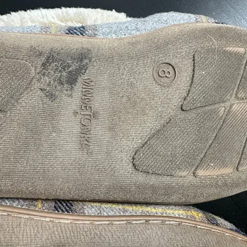 Minnetonka Grey Plaid Sherpa Lined Slippers Size 8