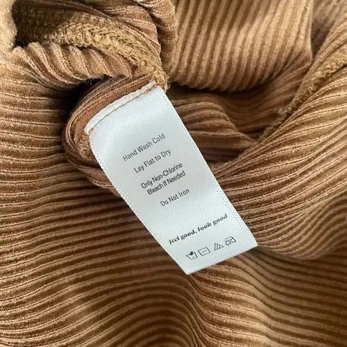 Richer Poorer Ribbed Mock Neck Sleeveless Maxi Dress Woodgrain Size XL Tan