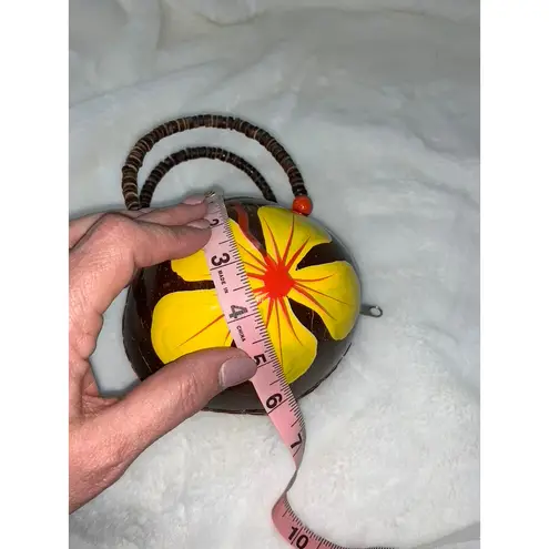 Handcrafted Coconut Shell Floral Shoulder Bag Yellow Pink Small Tropical