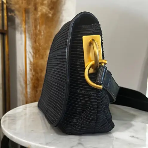 Americana by Sharif Black Ribbed Canvas & Leather Crossbody Bag Purse