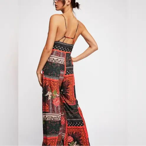 Free People  Margarita Patchwork Jumpsuit Boho Wide Leg Plunging V-Neck Size 2 - Image 5