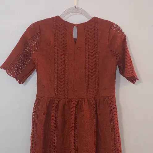 Stevie Hender Burnt Orange Lace Dress Short Sleeve Midi