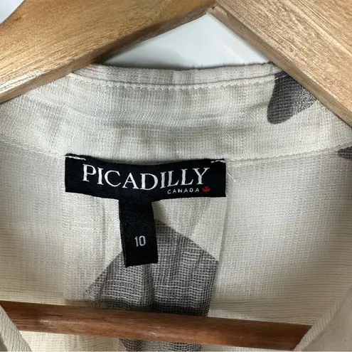 PICADILLY Canada Cream Grey Brush Stroke Linen Blend Button Front Tunic Shirt 10 Gray
