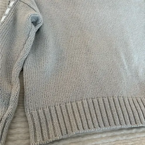 margaret o'leary Margaret O’Leary Cable Knit Crew Neck Gray White Statement Sweater Size S