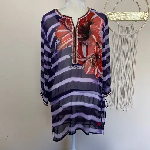 Desigual • estrella embellished floral swim coverup tunic