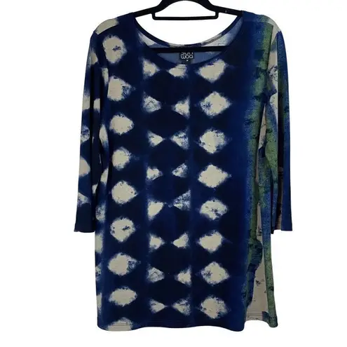 Clara Sun Woo Tie Dye Geometric Diamond Print Tunic Top Blouse Size M Blue Size M
