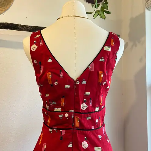 Vintage USA Made Red Perfume Bottle Print Retro Mod Dress A Line Dress Size XS