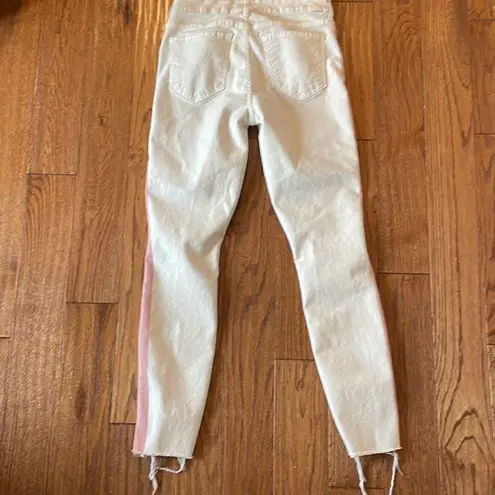 Mother the looker ankle fray white with pink stripe jeans 26