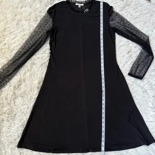 NWT Tash + Sophie Black Sheath Stretch Dress Swiss Dot Mesh Long Sleeves Sz LRG