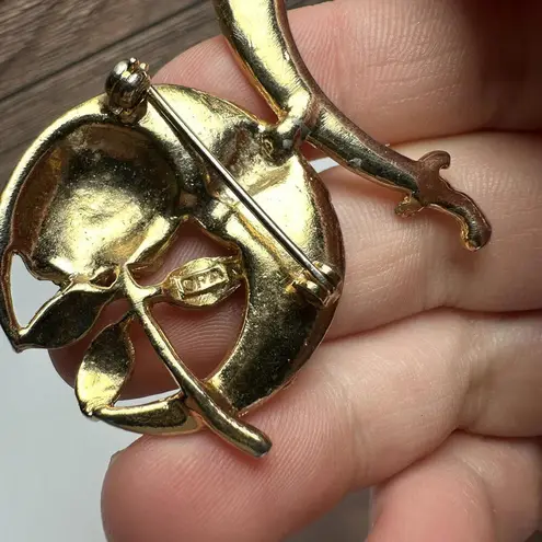 Signed ORA Daughter Of The Nile Scimitar & Rose Brooch Pin Rhinestone Vintage Gold