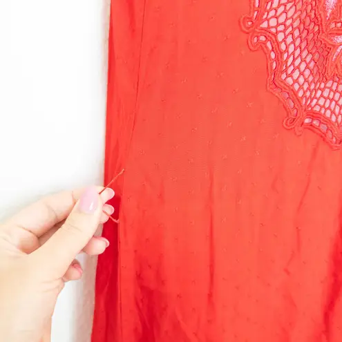 Womens Swim Cover Up Size S Red Lace Trim Slip Dress Beachwear Boho Coastal