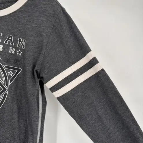 American Fighter Ringer Tee Shirt Gray Long Sleeve Medium