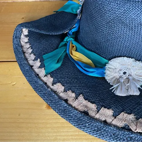 Von Henneberg Raffia Derby Hat Black with Ribbon Straw Floral Detail