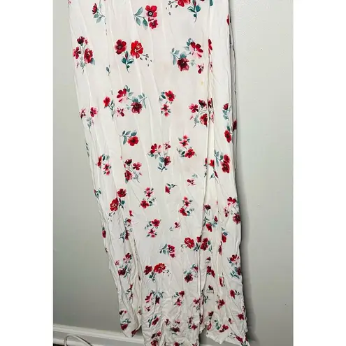 Gebe Maternity White Red Floral Tie Waist Ruffle Sleeve Maxi Wrap Dress Size M