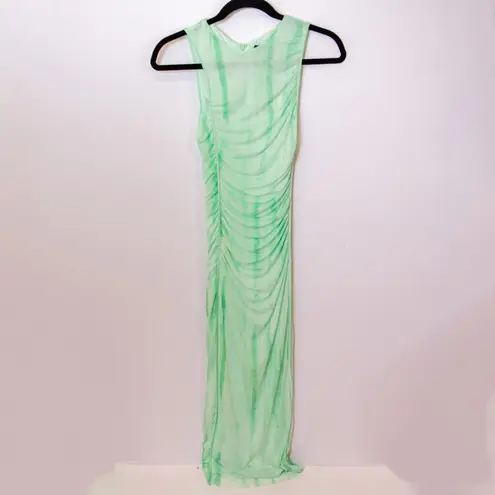 NEW Zara Tulle Mesh Green White Ombre Tie Dye Ruched Bodycon Midi Dress Small