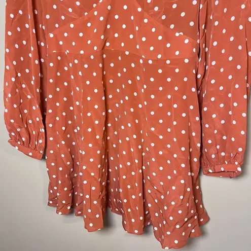 Realisation Par Kate Silk Long Sleeve Mini Dress Rust Polka Dot M