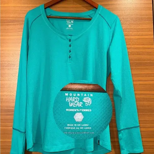 Mountain Hardwear  Shirt Womens Aqua Long Sleeve Henley Pullover Lightweight Sz L