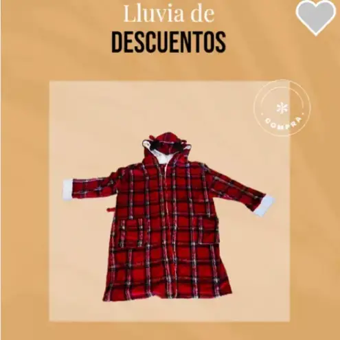 Peaches and Dreams Reindeer Plaid Bathrobe Christmas Red blue Size XL