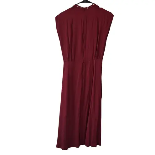 Sandro Conique Merlot Burgundy Embellished Neckline Midi Dress Women’s EU 36