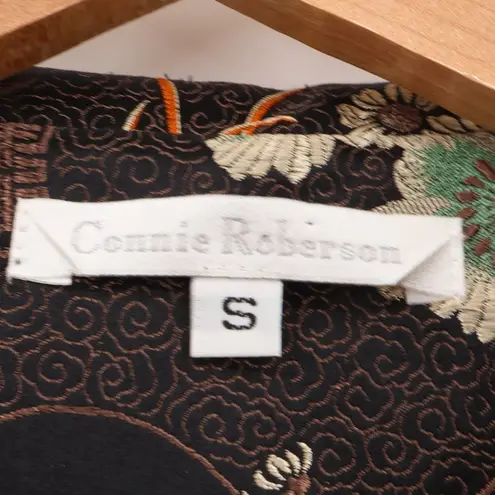 Vtg Connie Roberson Brocade Floral Blazer Jacket Womens Silk Blend Button Size S Black