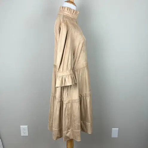 Gretchen Scott Dress Womens Large Beige Teardrop Ultra Suede Tiered Ruffle 3/4