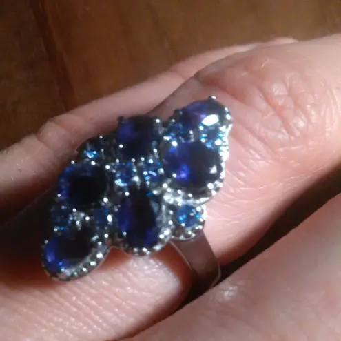 African Amethyst and Simulated Purple Diamond Stainless Steel Ring (Size 6)