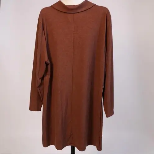 Brown Long Sleeve Dress with Tie Front and Peter Pan Collar Size 2X