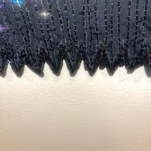 Vintage 1920s Style Art Deco Flapper Dress Black Iridescent Beaded Gatsby Dress Gold Size M