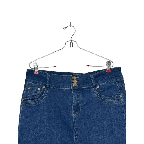 Ko Ko Ailis Women's Pencil Skirt Mini Triple Button Stretch Denim Blue Sz. 10