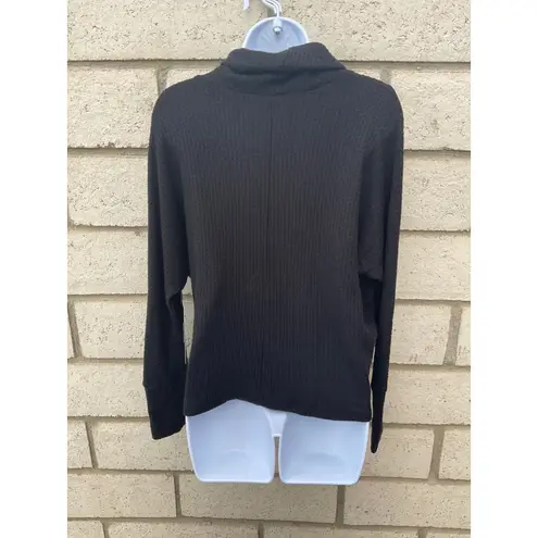 Korye Black Waffle Knit Cowl Neck Long Sleeve Pullover Top