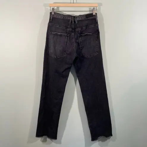 RTA Women Studio Black Leather Belted Straight Flare Ankle Raw Hem Jeans Size XS