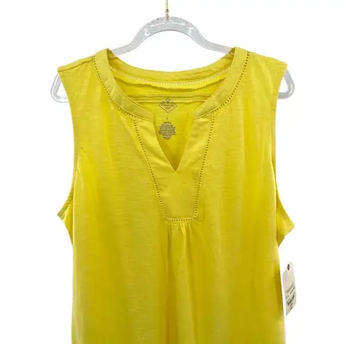 st. john's bay -NWT-Women's Yellow Sleeveless Tab Collar Button Top-Size Large