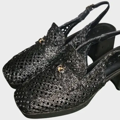 Aerosoles Womens Santiago Black Raffia Slingback Block Heel Loafers Size 10M