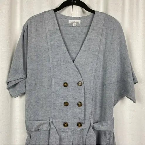 Heartloom Revolve Blue Linen Blend Short Sleeve Jumpsuit Sz.L