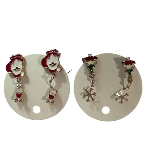 Christmas Earrings Santa Claus Reindeer Tree Snowflake Dangle Jewelry Set Gold