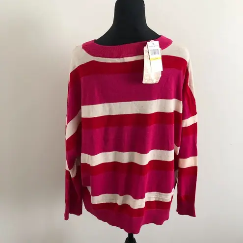 Band of Gypsies  Womens Sweater Medium Pink Stripe Dolman Sleeve Oversized NWT